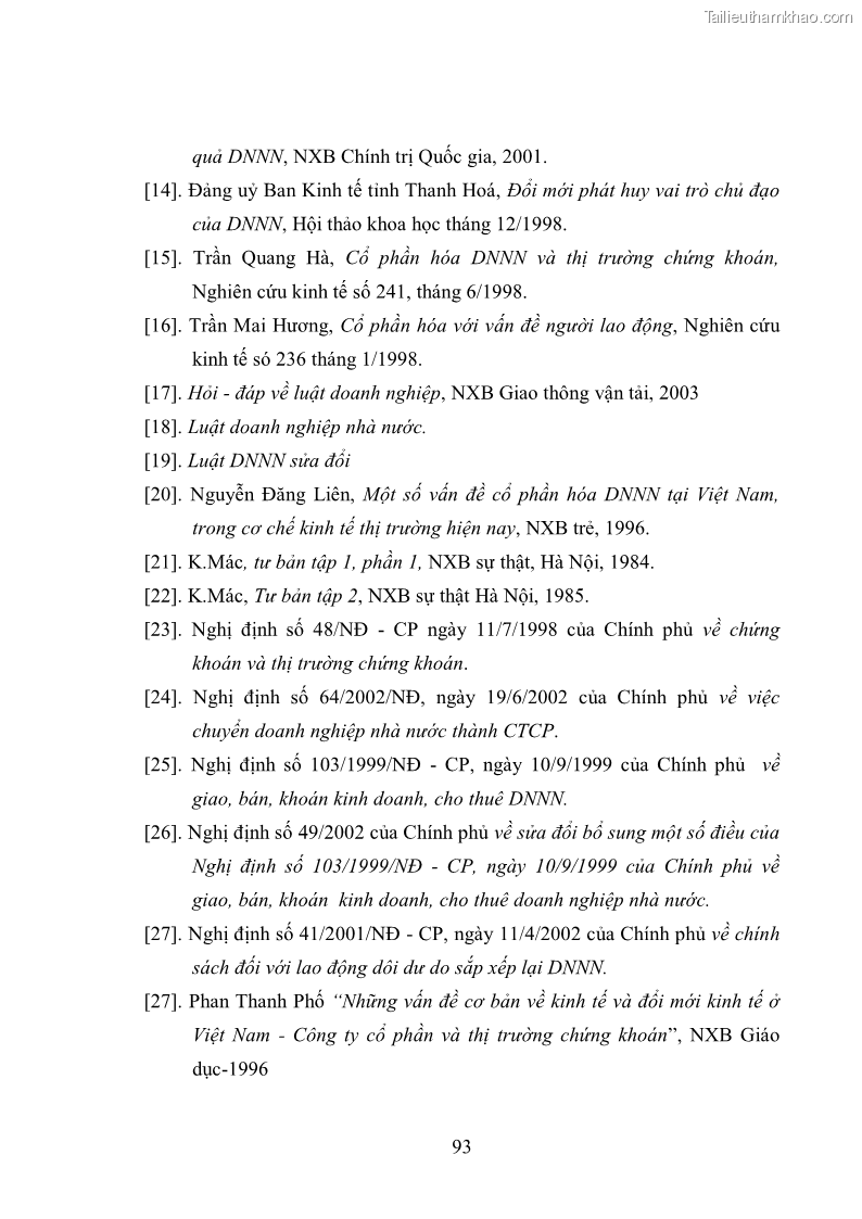 Luận văn thạc sĩ khoa học kinh tế Cổ phần hóa doanh nghiệp nhà nước của Thanh Hóa - 9 Trang 97