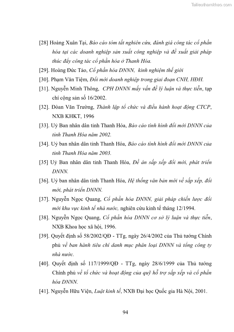 Luận văn thạc sĩ khoa học kinh tế Cổ phần hóa doanh nghiệp nhà nước của Thanh Hóa - 9 Trang 98
