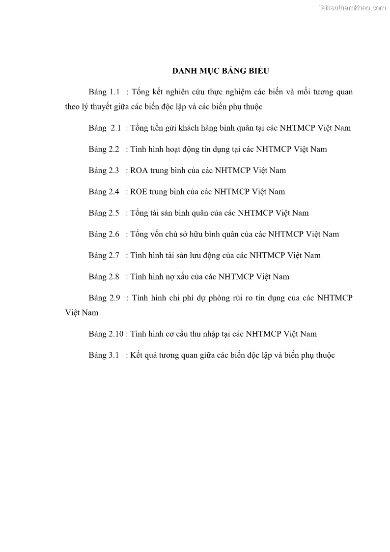 Luận văn thạc sĩ kinh tế Các nhân tố ảnh hưởng đến khả năng sinh lợi tại các ngân hàng thương mại cổ phần Việt Nam - 1 Trang 10