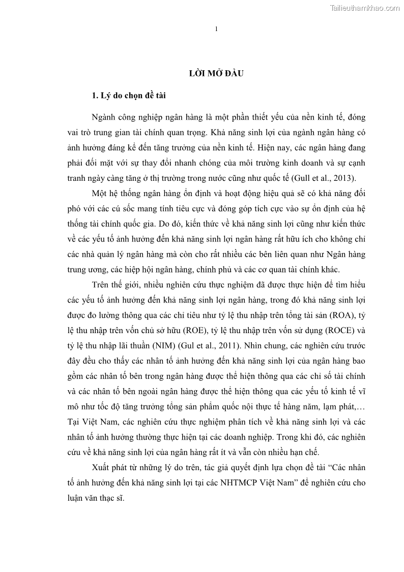 Luận văn thạc sĩ kinh tế Các nhân tố ảnh hưởng đến khả năng sinh lợi tại các ngân hàng thương mại cổ phần Việt Nam - 1 Trang 12