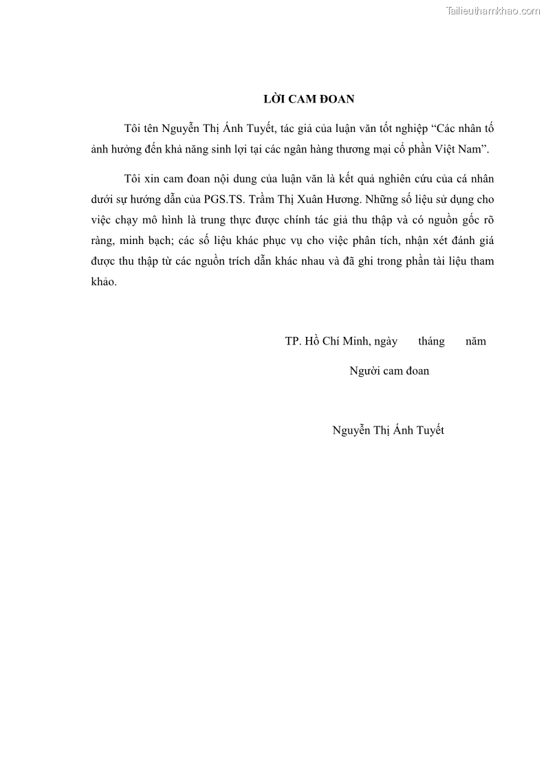 Luận văn thạc sĩ kinh tế Các nhân tố ảnh hưởng đến khả năng sinh lợi tại các ngân hàng thương mại cổ phần Việt Nam - 1 Trang 3