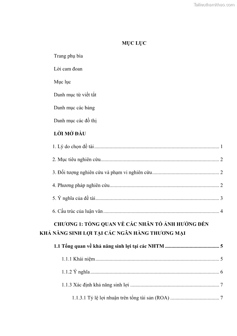 Luận văn thạc sĩ kinh tế Các nhân tố ảnh hưởng đến khả năng sinh lợi tại các ngân hàng thương mại cổ phần Việt Nam - 1 Trang 4