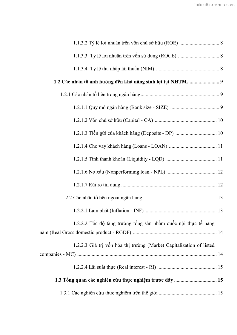 Luận văn thạc sĩ kinh tế Các nhân tố ảnh hưởng đến khả năng sinh lợi tại các ngân hàng thương mại cổ phần Việt Nam - 1 Trang 5