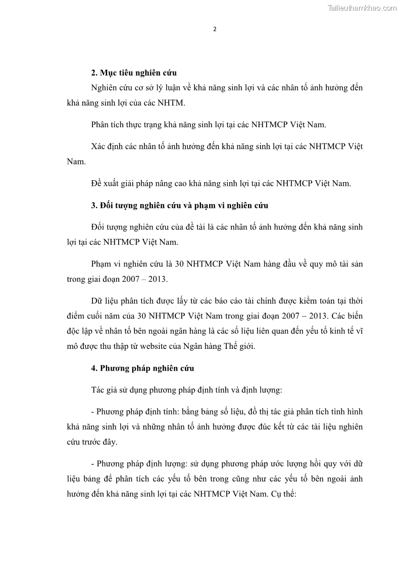 Luận văn thạc sĩ kinh tế Các nhân tố ảnh hưởng đến khả năng sinh lợi tại các ngân hàng thương mại cổ phần Việt Nam - 2 Trang 13