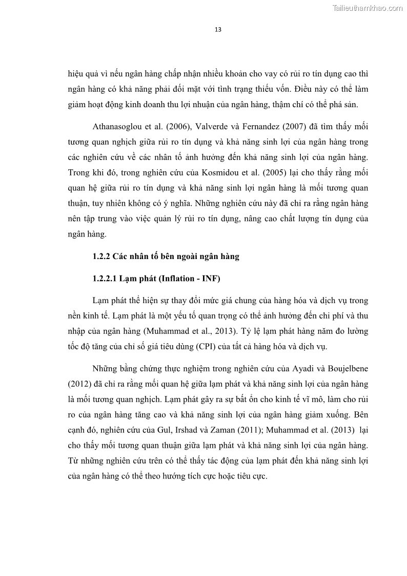Luận văn thạc sĩ kinh tế Các nhân tố ảnh hưởng đến khả năng sinh lợi tại các ngân hàng thương mại cổ phần Việt Nam - 2 Trang 24