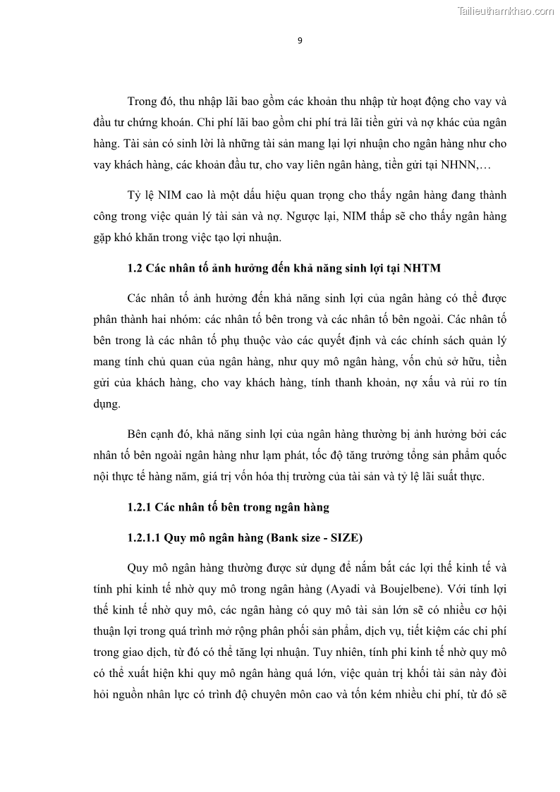 Luận văn thạc sĩ kinh tế Các nhân tố ảnh hưởng đến khả năng sinh lợi tại các ngân hàng thương mại cổ phần Việt Nam - 2 Trang 20