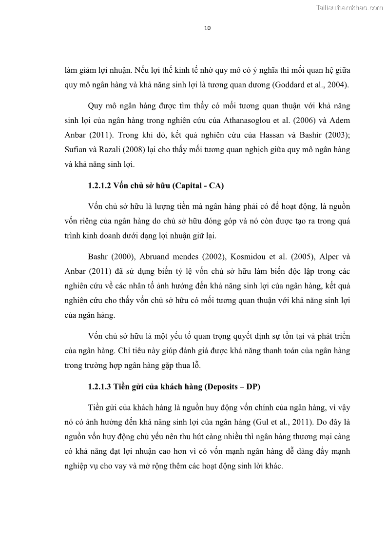 Luận văn thạc sĩ kinh tế Các nhân tố ảnh hưởng đến khả năng sinh lợi tại các ngân hàng thương mại cổ phần Việt Nam - 2 Trang 21