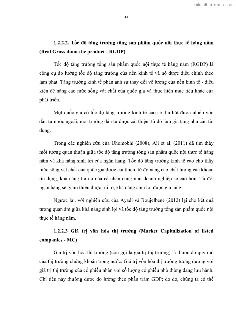 Luận văn thạc sĩ kinh tế Các nhân tố ảnh hưởng đến khả năng sinh lợi tại các ngân hàng thương mại cổ phần Việt Nam - 3 Trang 25