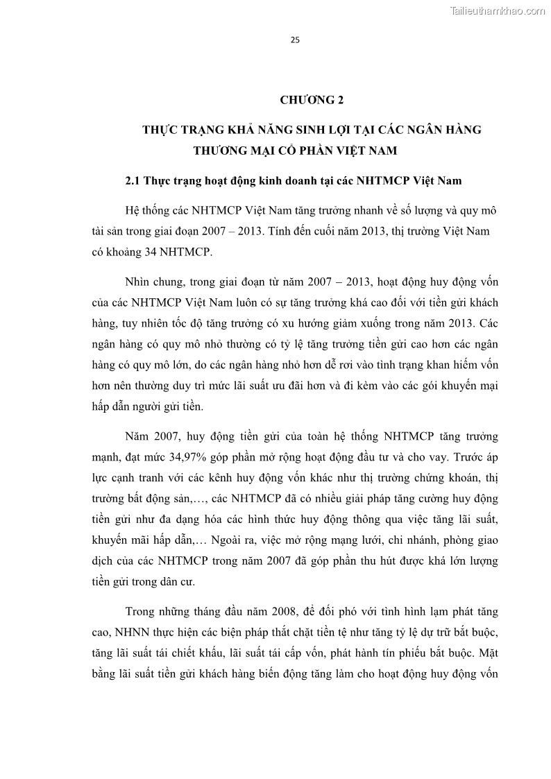 Luận văn thạc sĩ kinh tế Các nhân tố ảnh hưởng đến khả năng sinh lợi tại các ngân hàng thương mại cổ phần Việt Nam - 3 Trang 36