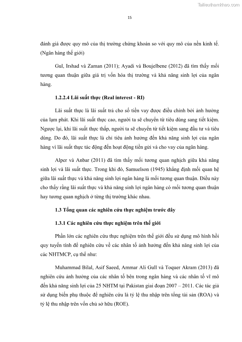 Luận văn thạc sĩ kinh tế Các nhân tố ảnh hưởng đến khả năng sinh lợi tại các ngân hàng thương mại cổ phần Việt Nam - 3 Trang 26