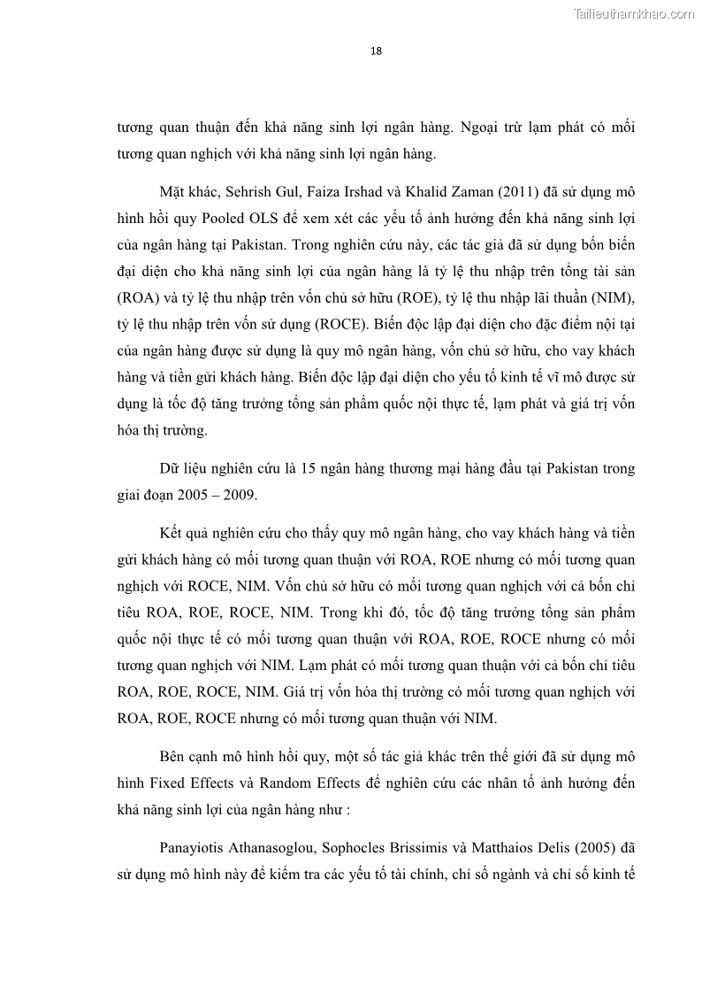 Luận văn thạc sĩ kinh tế Các nhân tố ảnh hưởng đến khả năng sinh lợi tại các ngân hàng thương mại cổ phần Việt Nam - 3 Trang 29