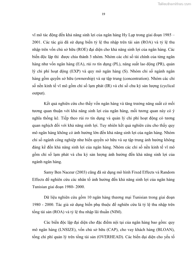 Luận văn thạc sĩ kinh tế Các nhân tố ảnh hưởng đến khả năng sinh lợi tại các ngân hàng thương mại cổ phần Việt Nam - 3 Trang 30