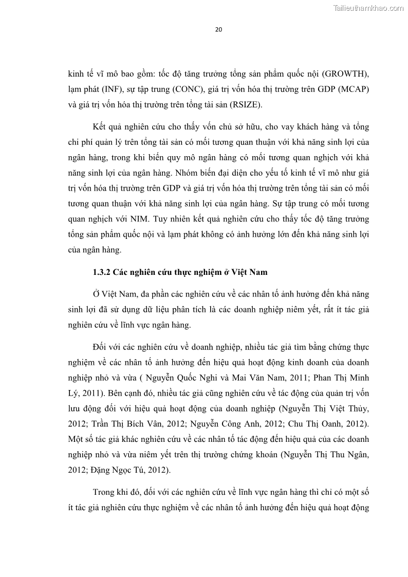 Luận văn thạc sĩ kinh tế Các nhân tố ảnh hưởng đến khả năng sinh lợi tại các ngân hàng thương mại cổ phần Việt Nam - 3 Trang 31