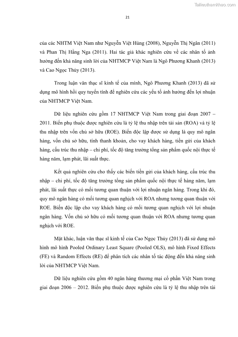 Luận văn thạc sĩ kinh tế Các nhân tố ảnh hưởng đến khả năng sinh lợi tại các ngân hàng thương mại cổ phần Việt Nam - 3 Trang 32