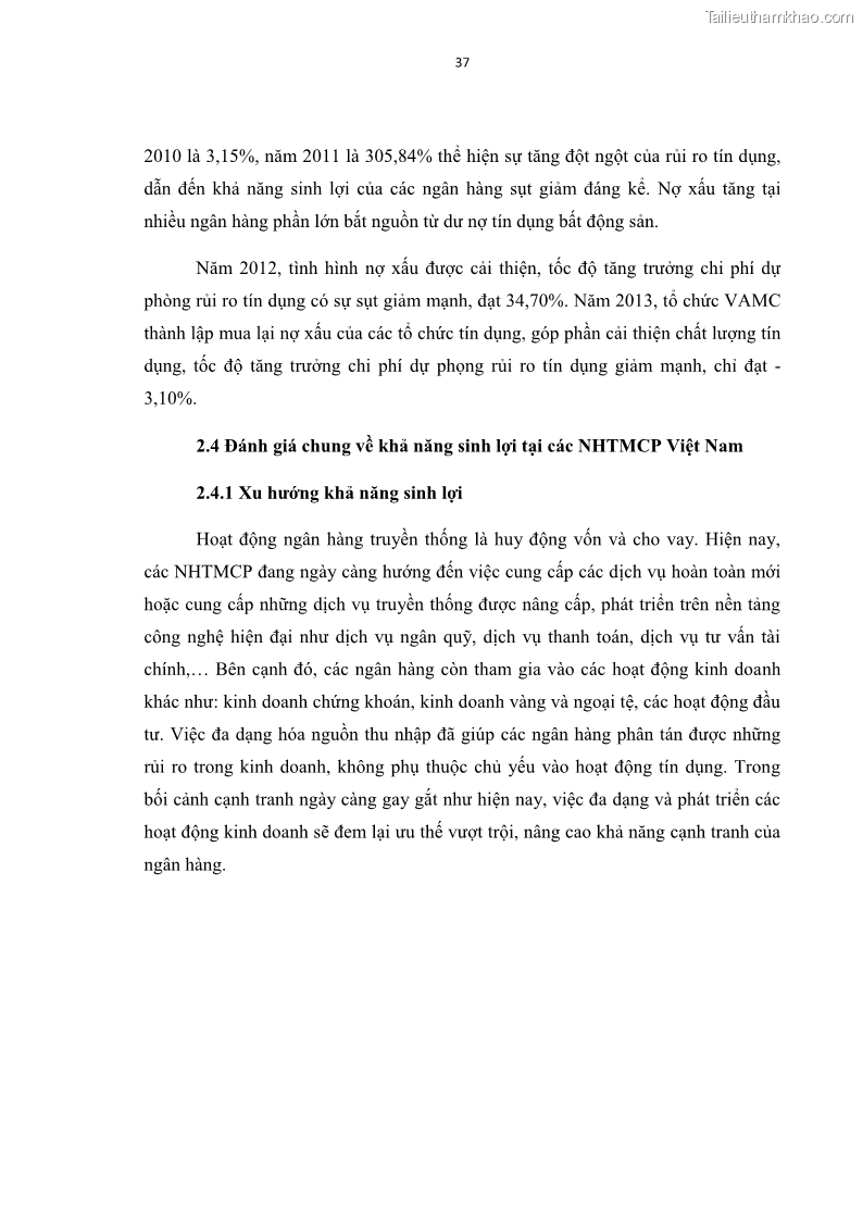 Luận văn thạc sĩ kinh tế Các nhân tố ảnh hưởng đến khả năng sinh lợi tại các ngân hàng thương mại cổ phần Việt Nam - 4 Trang 48