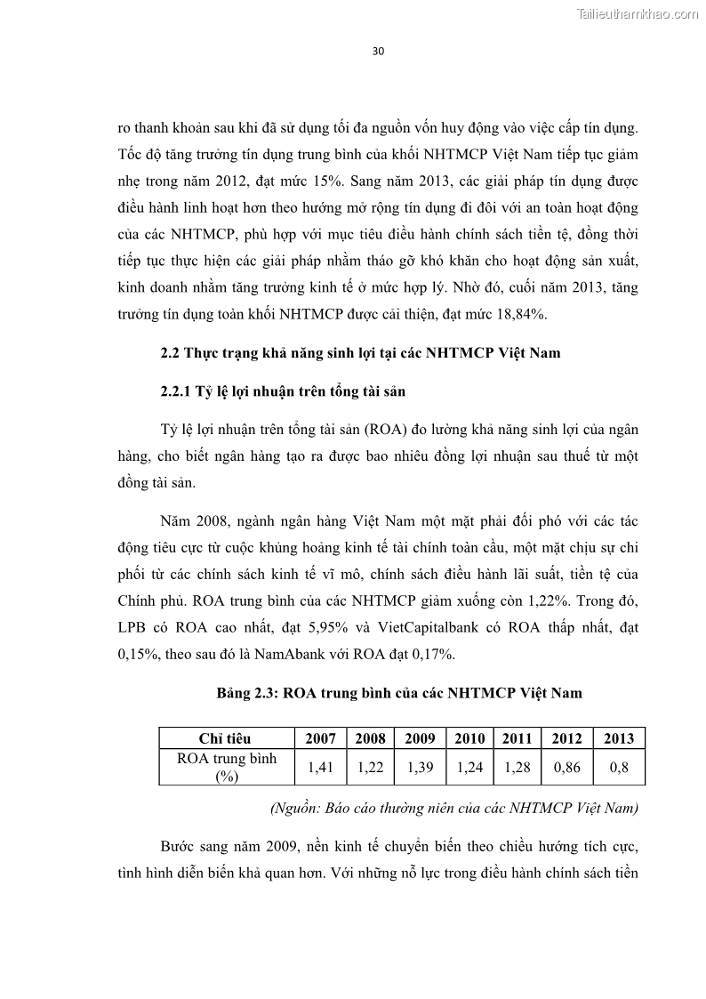 Luận văn thạc sĩ kinh tế Các nhân tố ảnh hưởng đến khả năng sinh lợi tại các ngân hàng thương mại cổ phần Việt Nam - 4 Trang 41