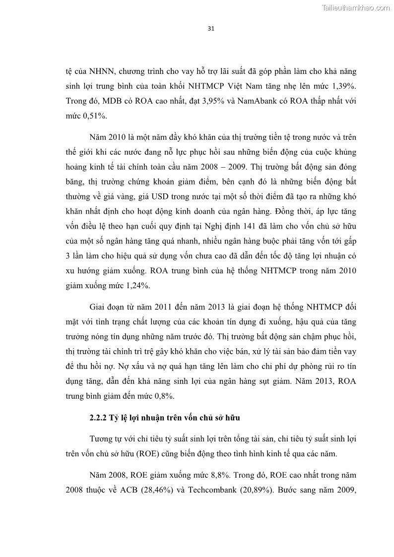 Luận văn thạc sĩ kinh tế Các nhân tố ảnh hưởng đến khả năng sinh lợi tại các ngân hàng thương mại cổ phần Việt Nam - 4 Trang 42