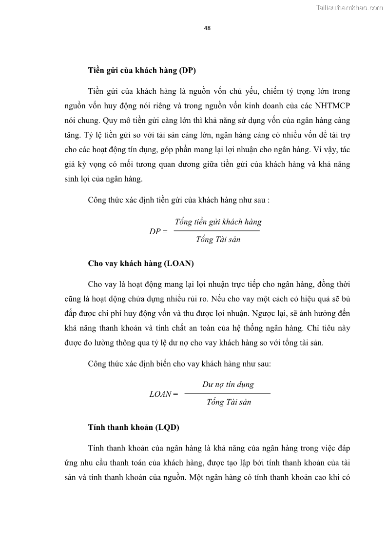 Luận văn thạc sĩ kinh tế Các nhân tố ảnh hưởng đến khả năng sinh lợi tại các ngân hàng thương mại cổ phần Việt Nam - 5 Trang 59