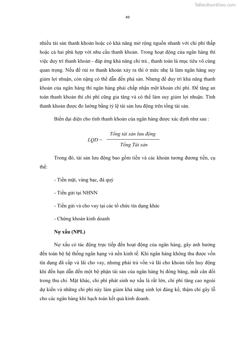 Luận văn thạc sĩ kinh tế Các nhân tố ảnh hưởng đến khả năng sinh lợi tại các ngân hàng thương mại cổ phần Việt Nam - 5 Trang 60