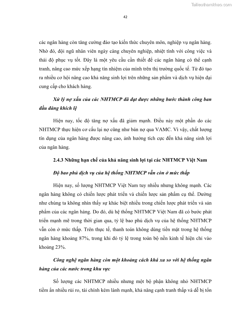 Luận văn thạc sĩ kinh tế Các nhân tố ảnh hưởng đến khả năng sinh lợi tại các ngân hàng thương mại cổ phần Việt Nam - 5 Trang 53