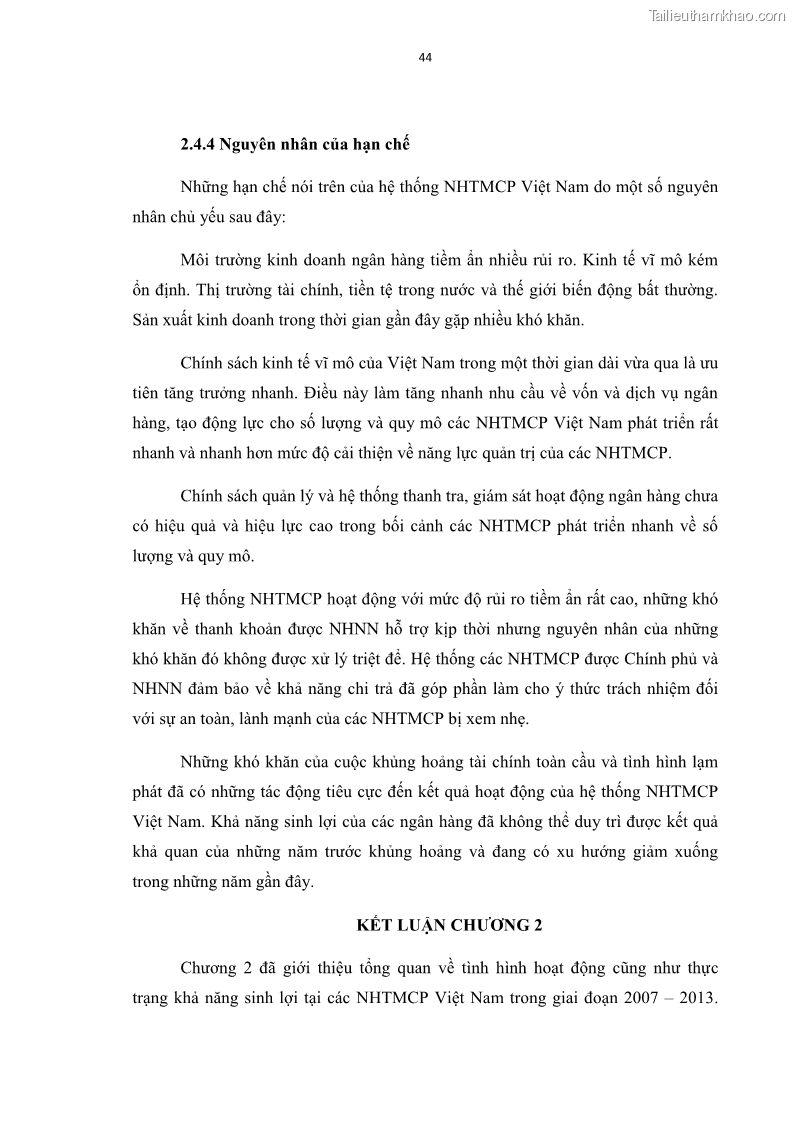 Luận văn thạc sĩ kinh tế Các nhân tố ảnh hưởng đến khả năng sinh lợi tại các ngân hàng thương mại cổ phần Việt Nam - 5 Trang 55