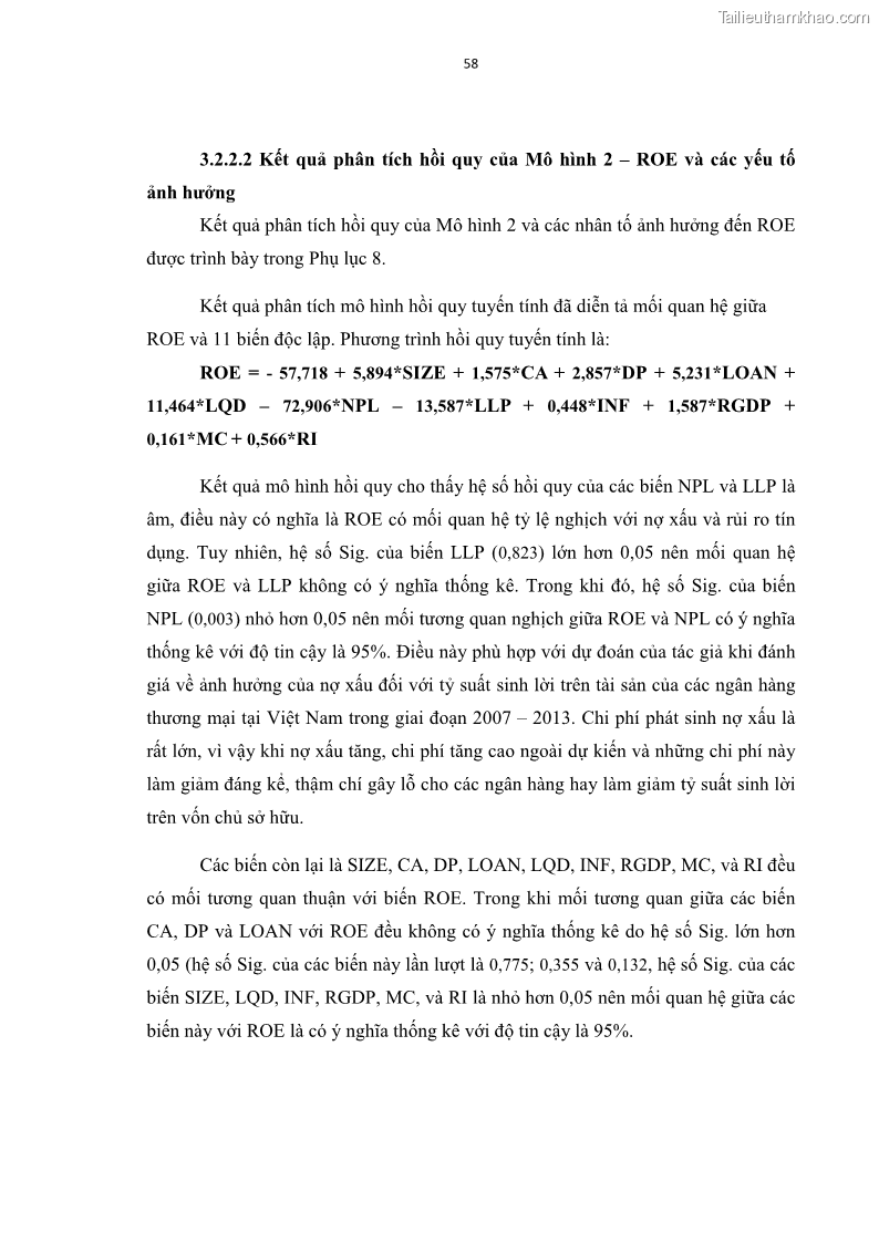 Luận văn thạc sĩ kinh tế Các nhân tố ảnh hưởng đến khả năng sinh lợi tại các ngân hàng thương mại cổ phần Việt Nam - 6 Trang 69
