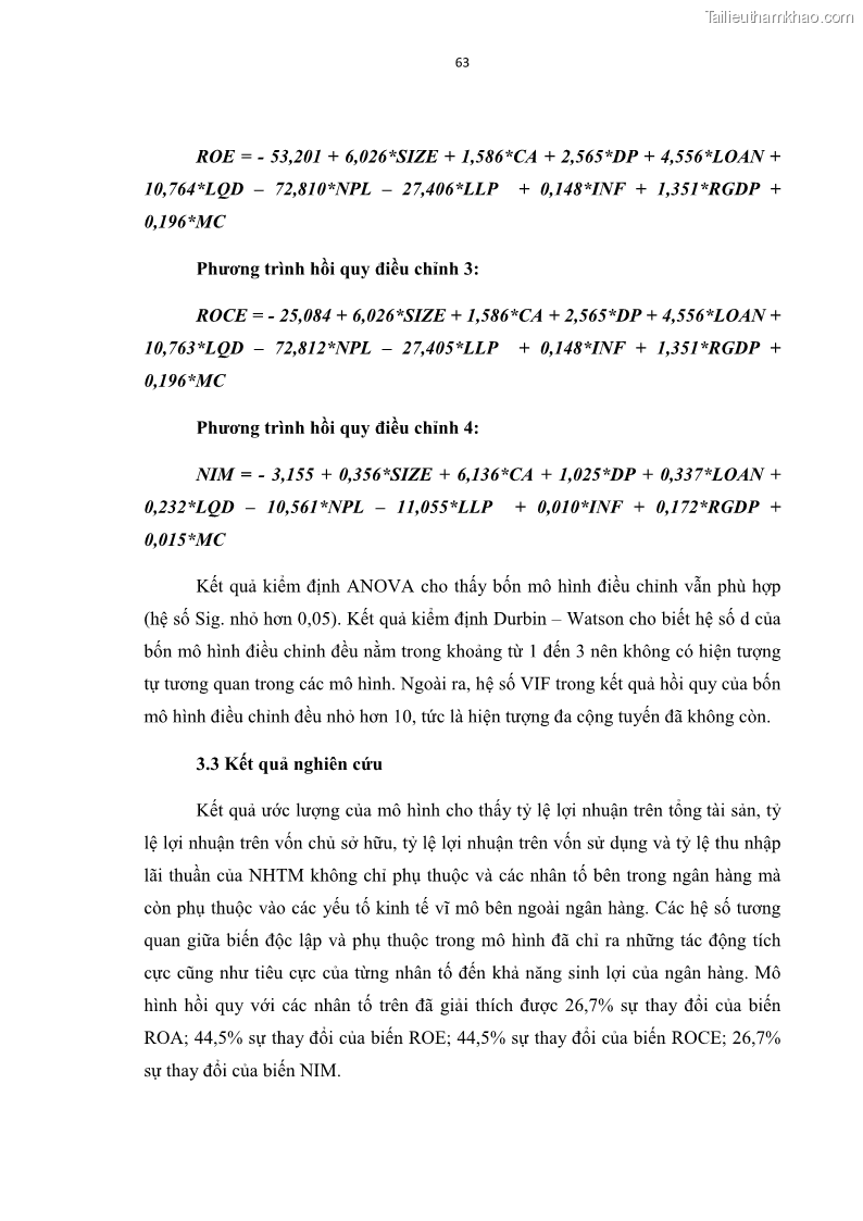 Luận văn thạc sĩ kinh tế Các nhân tố ảnh hưởng đến khả năng sinh lợi tại các ngân hàng thương mại cổ phần Việt Nam - 7 Trang 74