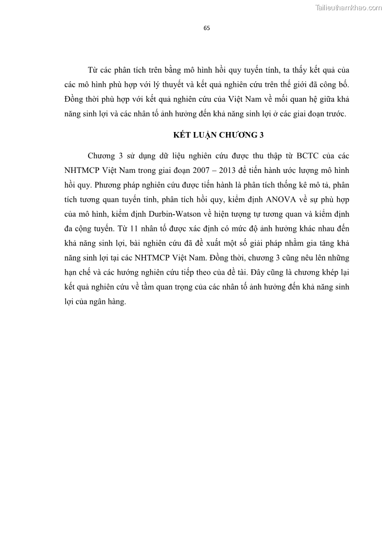 Luận văn thạc sĩ kinh tế Các nhân tố ảnh hưởng đến khả năng sinh lợi tại các ngân hàng thương mại cổ phần Việt Nam - 7 Trang 76