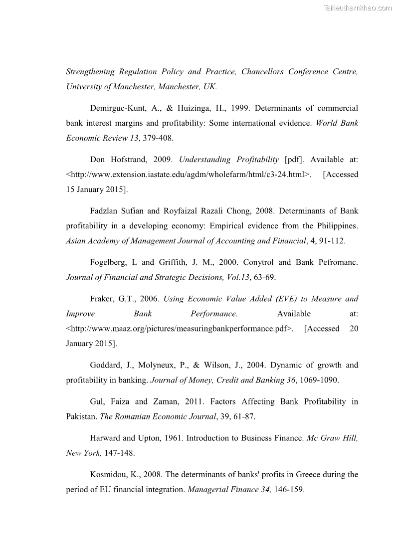 Luận văn thạc sĩ kinh tế Các nhân tố ảnh hưởng đến khả năng sinh lợi tại các ngân hàng thương mại cổ phần Việt Nam - 8 Trang 87