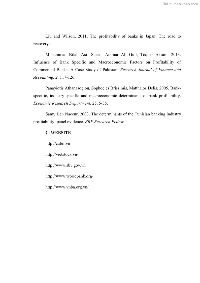 Luận văn thạc sĩ kinh tế Các nhân tố ảnh hưởng đến khả năng sinh lợi tại các ngân hàng thương mại cổ phần Việt Nam - 8 Trang 88