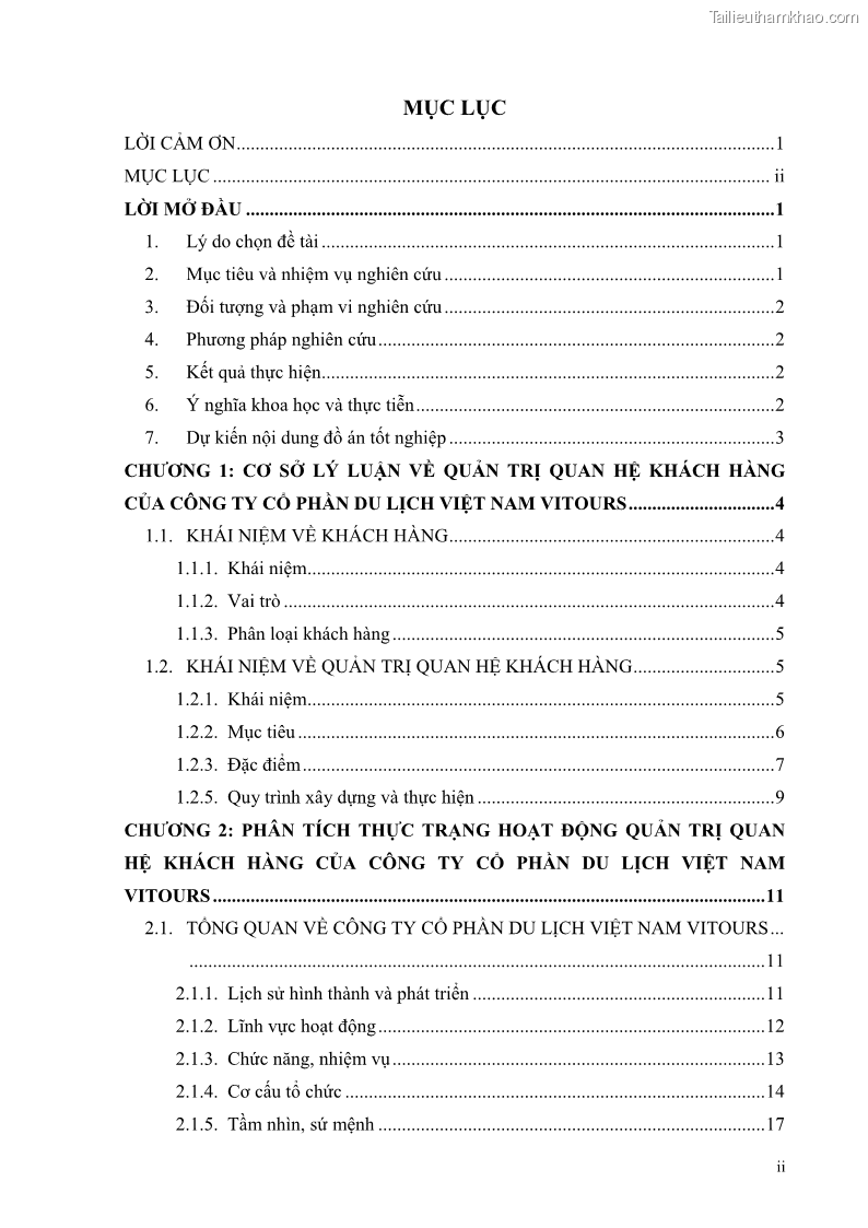 Đồ án tốt nghiệp marketing du lịch Hoàn thiện hoạt động quản trị quan hệ khách hàng của Công ty Cổ Phần Du Lịch Việt Nam VITOURS - 1 Trang 4