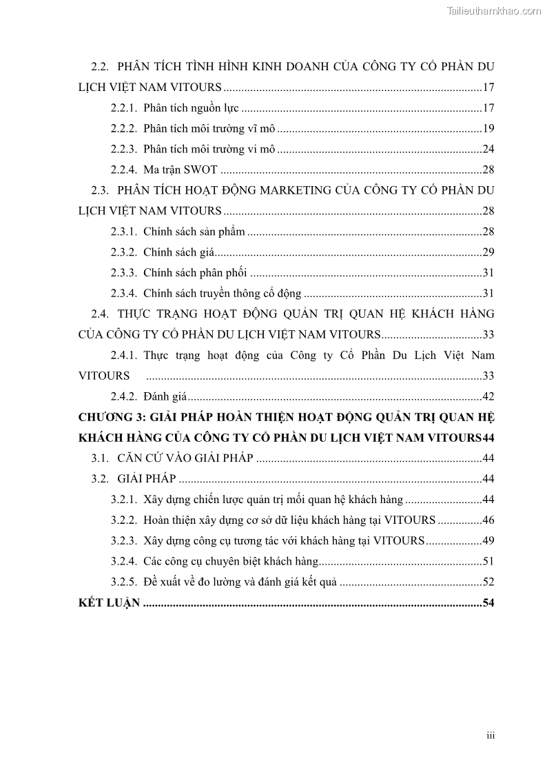 Đồ án tốt nghiệp marketing du lịch Hoàn thiện hoạt động quản trị quan hệ khách hàng của Công ty Cổ Phần Du Lịch Việt Nam VITOURS - 1 Trang 5