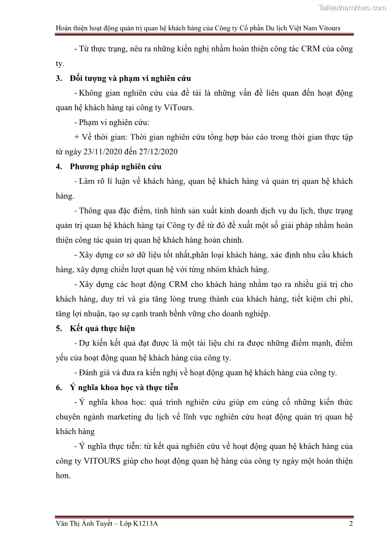 Đồ án tốt nghiệp marketing du lịch Hoàn thiện hoạt động quản trị quan hệ khách hàng của Công ty Cổ Phần Du Lịch Việt Nam VITOURS - 1 Trang 7