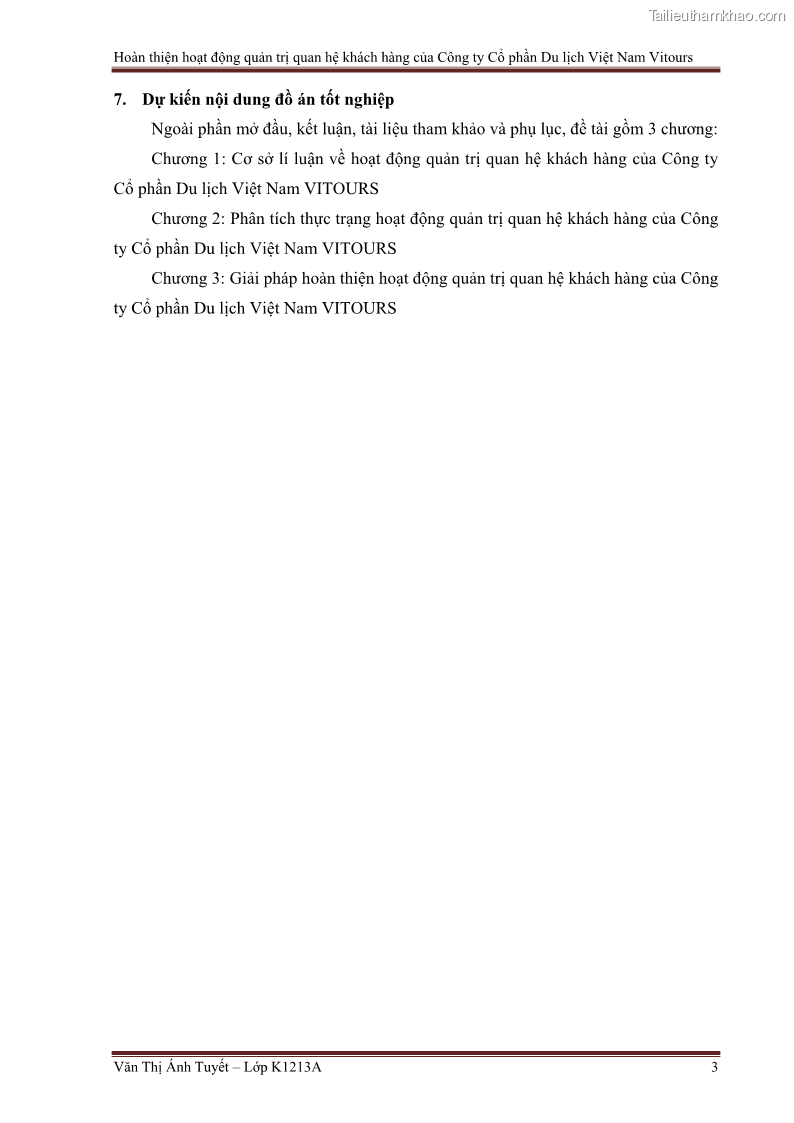 Đồ án tốt nghiệp marketing du lịch Hoàn thiện hoạt động quản trị quan hệ khách hàng của Công ty Cổ Phần Du Lịch Việt Nam VITOURS - 1 Trang 8