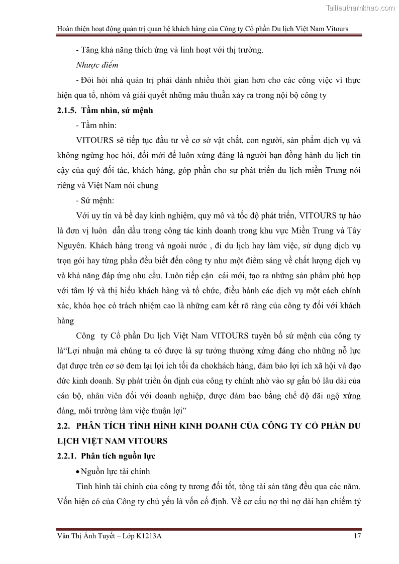 Đồ án tốt nghiệp marketing du lịch Hoàn thiện hoạt động quản trị quan hệ khách hàng của Công ty Cổ Phần Du Lịch Việt Nam VITOURS - 2 Trang 22