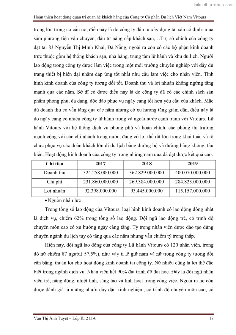Đồ án tốt nghiệp marketing du lịch Hoàn thiện hoạt động quản trị quan hệ khách hàng của Công ty Cổ Phần Du Lịch Việt Nam VITOURS - 2 Trang 23