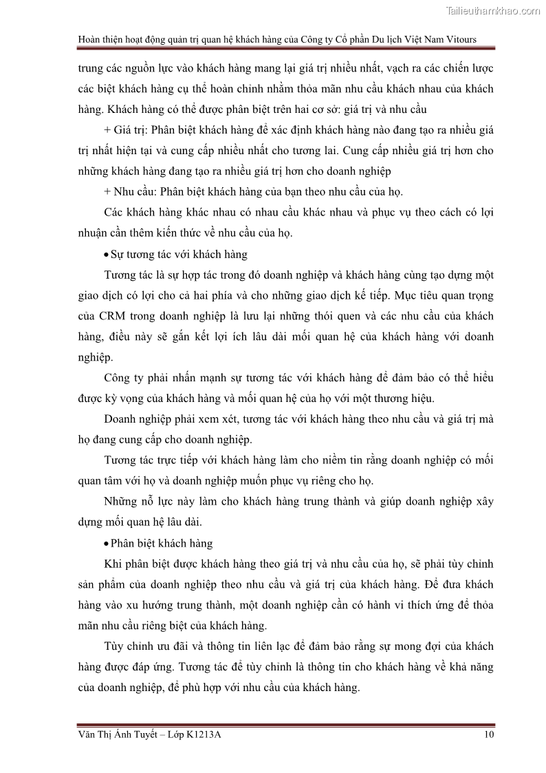 Đồ án tốt nghiệp marketing du lịch Hoàn thiện hoạt động quản trị quan hệ khách hàng của Công ty Cổ Phần Du Lịch Việt Nam VITOURS - 2 Trang 15