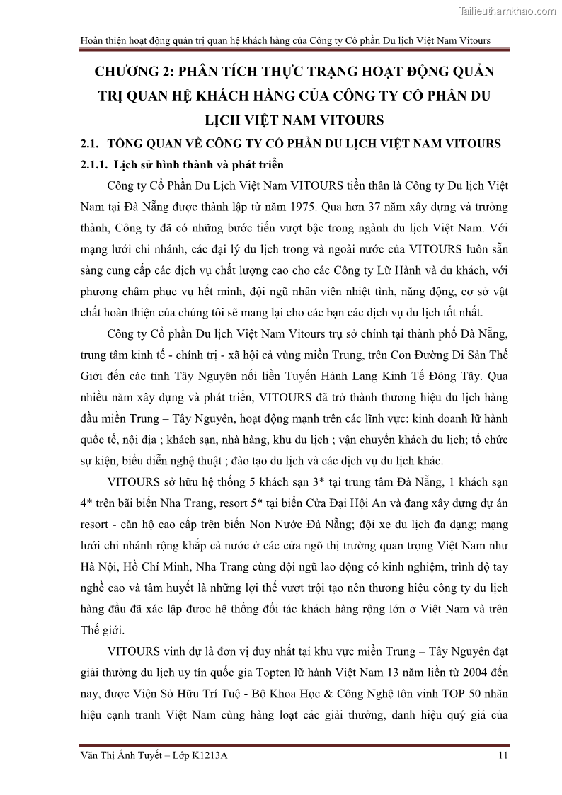 Đồ án tốt nghiệp marketing du lịch Hoàn thiện hoạt động quản trị quan hệ khách hàng của Công ty Cổ Phần Du Lịch Việt Nam VITOURS - 2 Trang 16