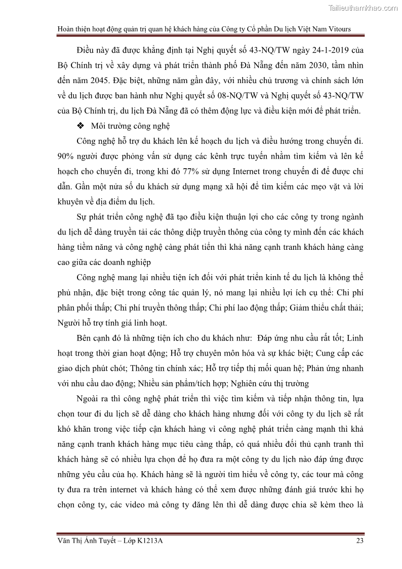 Đồ án tốt nghiệp marketing du lịch Hoàn thiện hoạt động quản trị quan hệ khách hàng của Công ty Cổ Phần Du Lịch Việt Nam VITOURS - 3 Trang 28