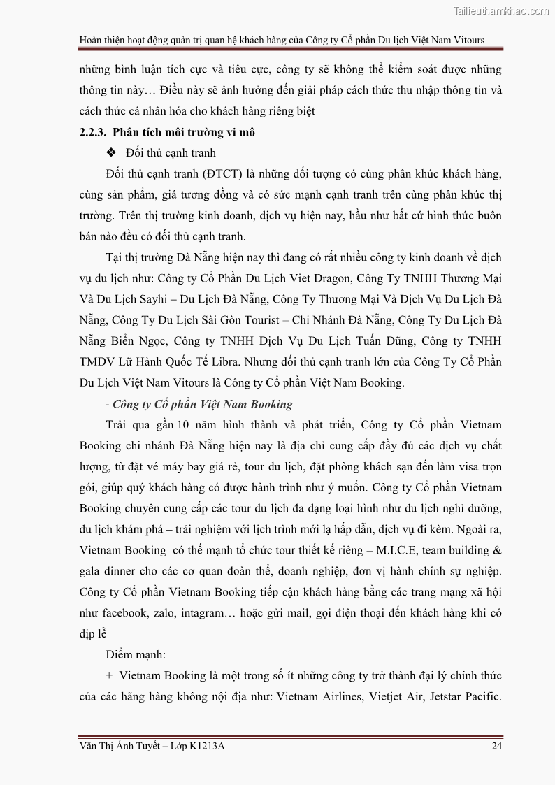 Đồ án tốt nghiệp marketing du lịch Hoàn thiện hoạt động quản trị quan hệ khách hàng của Công ty Cổ Phần Du Lịch Việt Nam VITOURS - 3 Trang 29