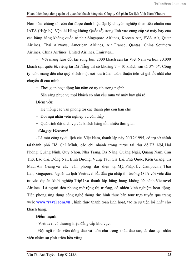Đồ án tốt nghiệp marketing du lịch Hoàn thiện hoạt động quản trị quan hệ khách hàng của Công ty Cổ Phần Du Lịch Việt Nam VITOURS - 3 Trang 30