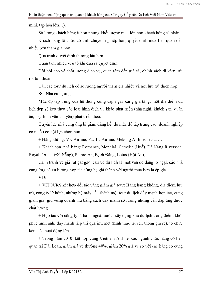 Đồ án tốt nghiệp marketing du lịch Hoàn thiện hoạt động quản trị quan hệ khách hàng của Công ty Cổ Phần Du Lịch Việt Nam VITOURS - 3 Trang 32