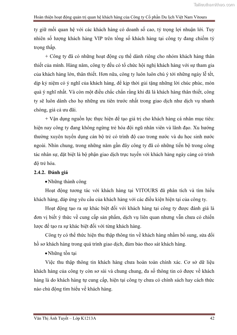 Đồ án tốt nghiệp marketing du lịch Hoàn thiện hoạt động quản trị quan hệ khách hàng của Công ty Cổ Phần Du Lịch Việt Nam VITOURS - 4 Trang 47