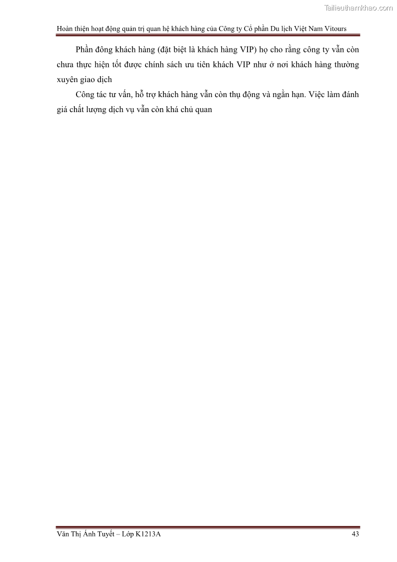 Đồ án tốt nghiệp marketing du lịch Hoàn thiện hoạt động quản trị quan hệ khách hàng của Công ty Cổ Phần Du Lịch Việt Nam VITOURS - 4 Trang 48