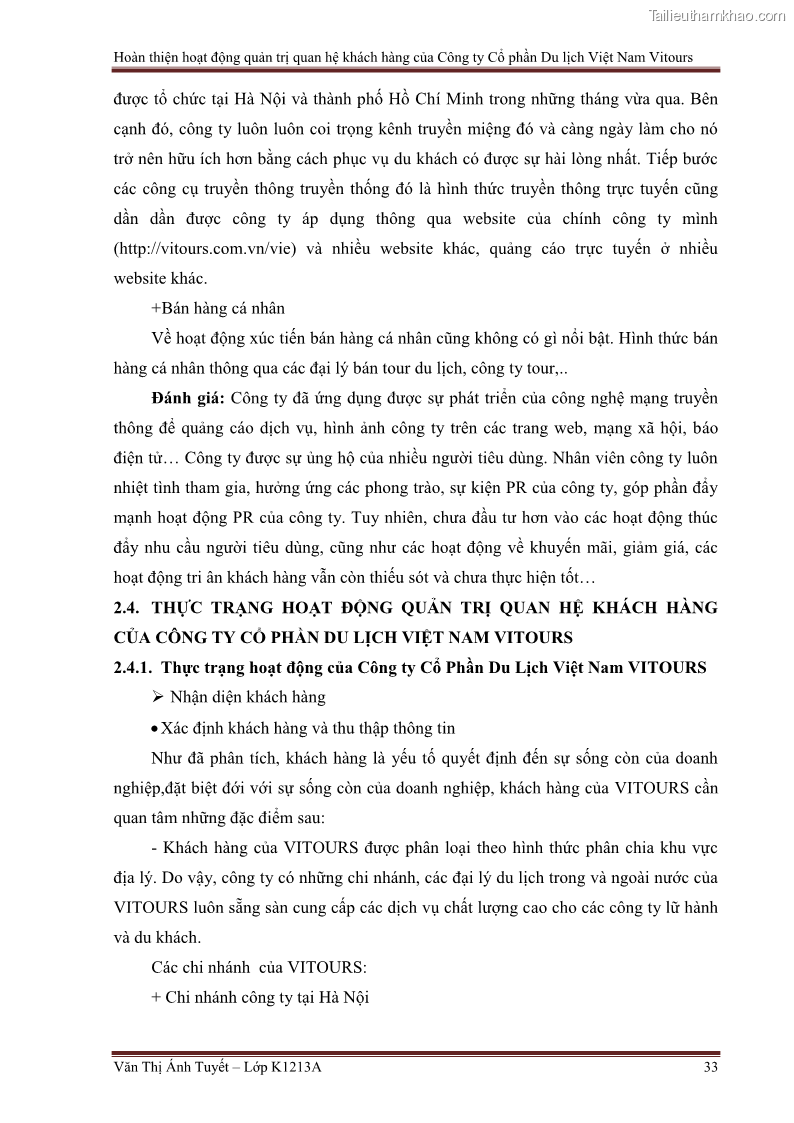 Đồ án tốt nghiệp marketing du lịch Hoàn thiện hoạt động quản trị quan hệ khách hàng của Công ty Cổ Phần Du Lịch Việt Nam VITOURS - 4 Trang 38