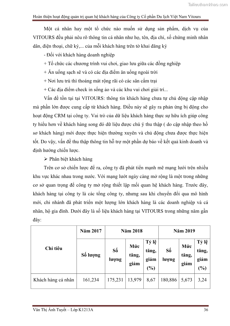 Đồ án tốt nghiệp marketing du lịch Hoàn thiện hoạt động quản trị quan hệ khách hàng của Công ty Cổ Phần Du Lịch Việt Nam VITOURS - 4 Trang 41