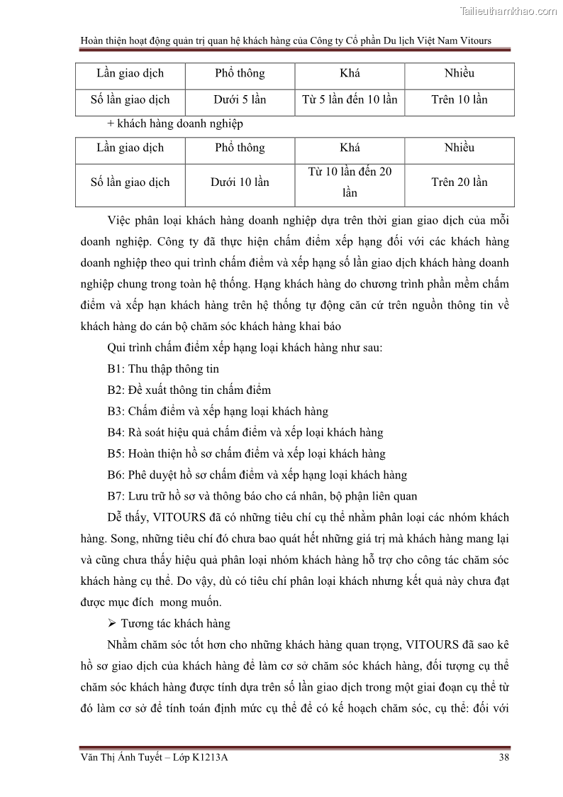 Đồ án tốt nghiệp marketing du lịch Hoàn thiện hoạt động quản trị quan hệ khách hàng của Công ty Cổ Phần Du Lịch Việt Nam VITOURS - 4 Trang 43