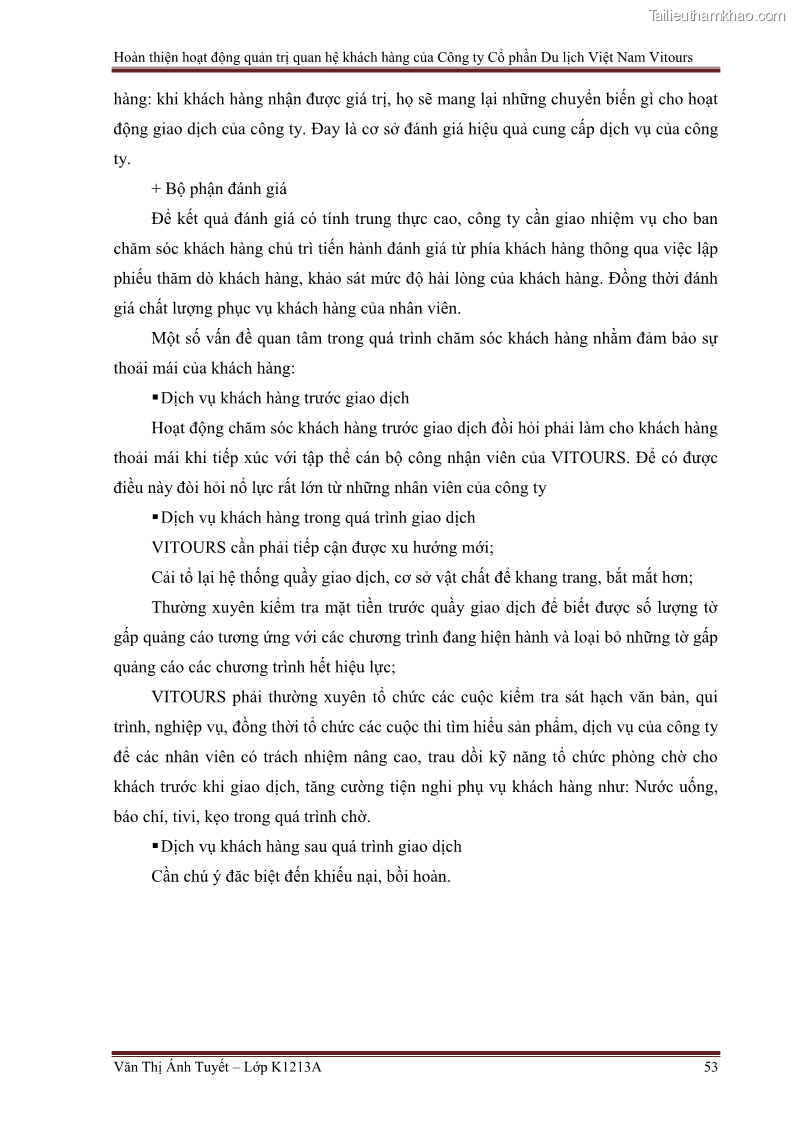Đồ án tốt nghiệp marketing du lịch Hoàn thiện hoạt động quản trị quan hệ khách hàng của Công ty Cổ Phần Du Lịch Việt Nam VITOURS - 5 Trang 58