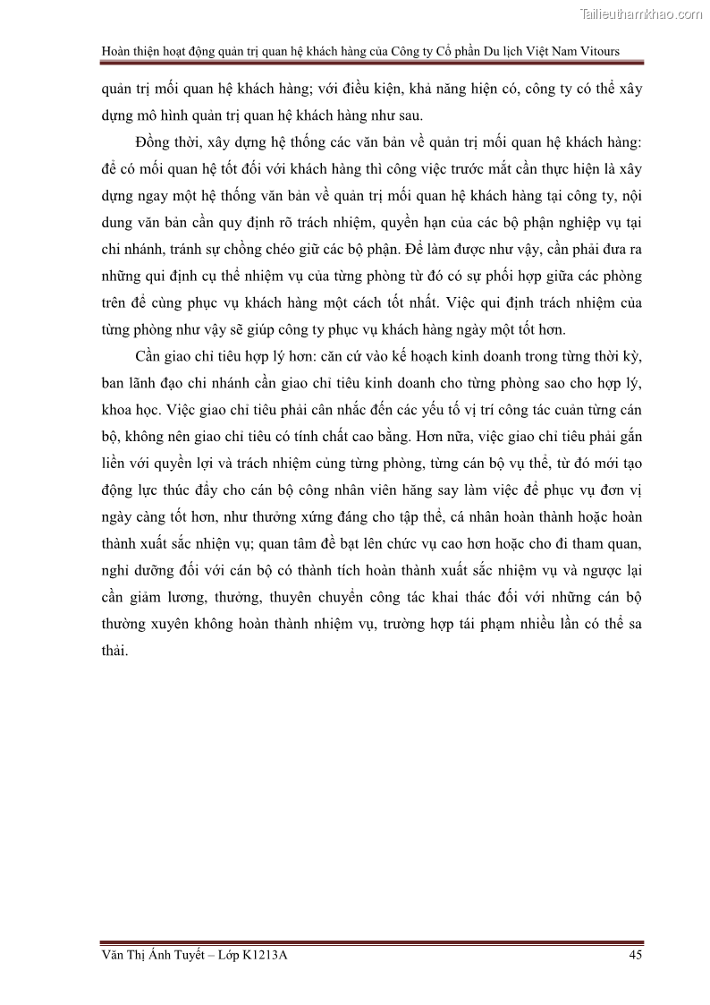 Đồ án tốt nghiệp marketing du lịch Hoàn thiện hoạt động quản trị quan hệ khách hàng của Công ty Cổ Phần Du Lịch Việt Nam VITOURS - 5 Trang 50
