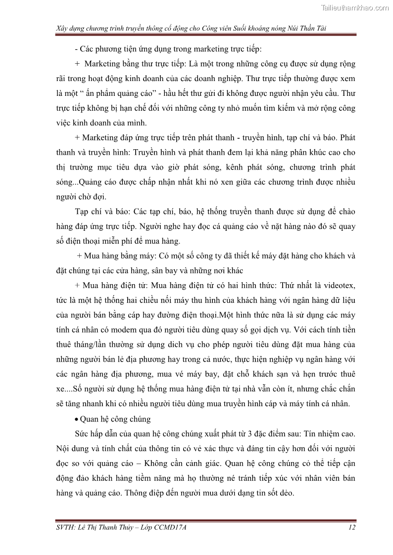 Đồ án tốt nghiệp marketing du lịch Xây dựng chương trình truyền thông cổ động cho công viên suối khoáng nóng Núi Thần Tài - 2 Trang 22
